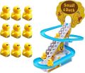NEXTAKE Duck Slide Toy Set, Funny Automatic Stair-Climbing Ducklings Cartoon Race Track Set Little Lovely Penguins Slide Toy Escalator Toy with Lights and Music. 