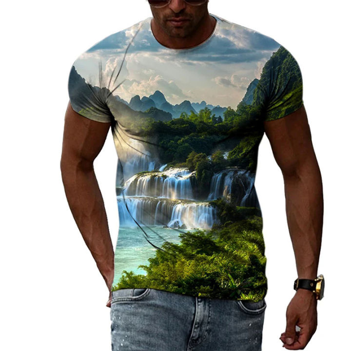 Summer%20New%20Terrace%20Pattern%20Printed%20Men's%20T-shirt%20Casual%20Pastoral%20Quality%20Short-sleeved%20Classic%20Round%20Neck%20Loose%20Quick-drying%20Top%20-%20Image%209