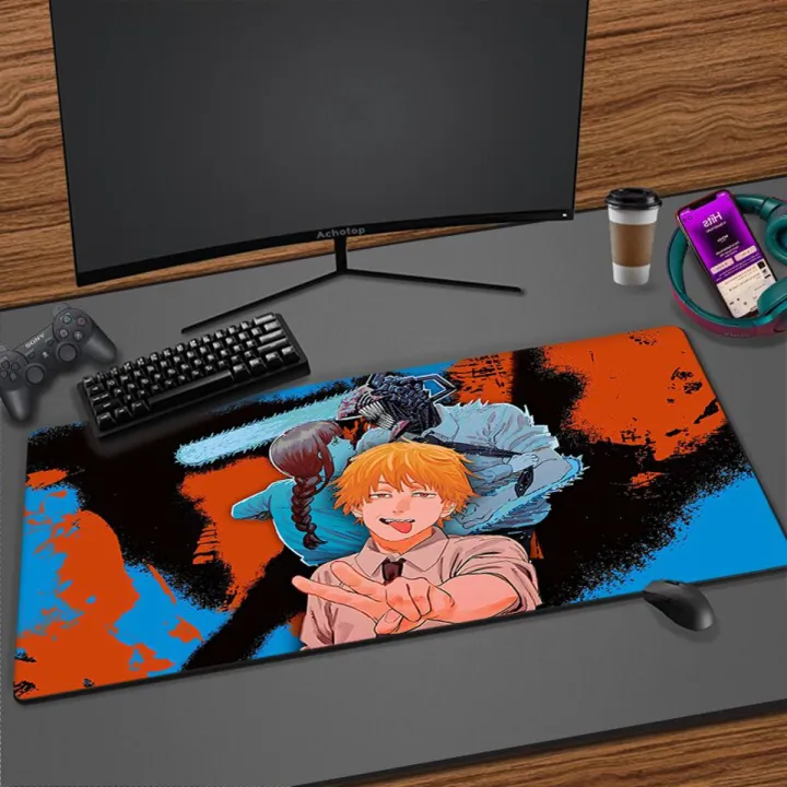 Anime Mousepad Locking Edge XXL Chainsaw Man Mouse Pad Gaming Accessories Rubber Speed Control MouseMat Manga Player Desk Mats