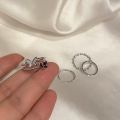 Korean style butterfly matte set for women silver ring.
