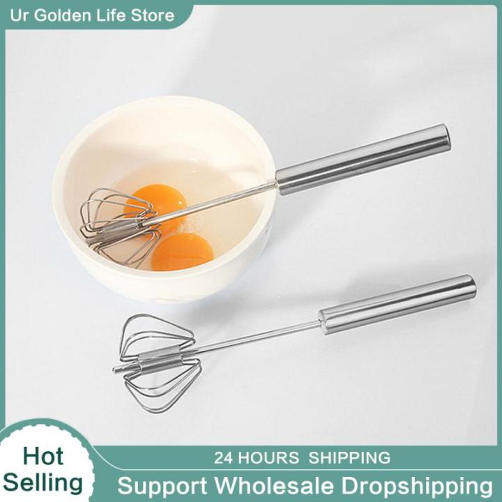 Semi-Automatic Rotating Egg Beater Stainless Steel Hand Pressure Egg Whisk Self Turning Cream Egg Stirrer Coffee Milk Tea Mixer