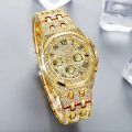 Luxury Brand Diamond Women's Gold Watch with Rhinestone Bracelet.