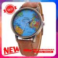 Women's World Map Dial Denim Fabric Strap Analog Quartz Students Wrist Watch. 