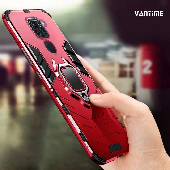 Vantime for Redmi Note 9 Case Hard Shockproof Stand Holder Back Cover
