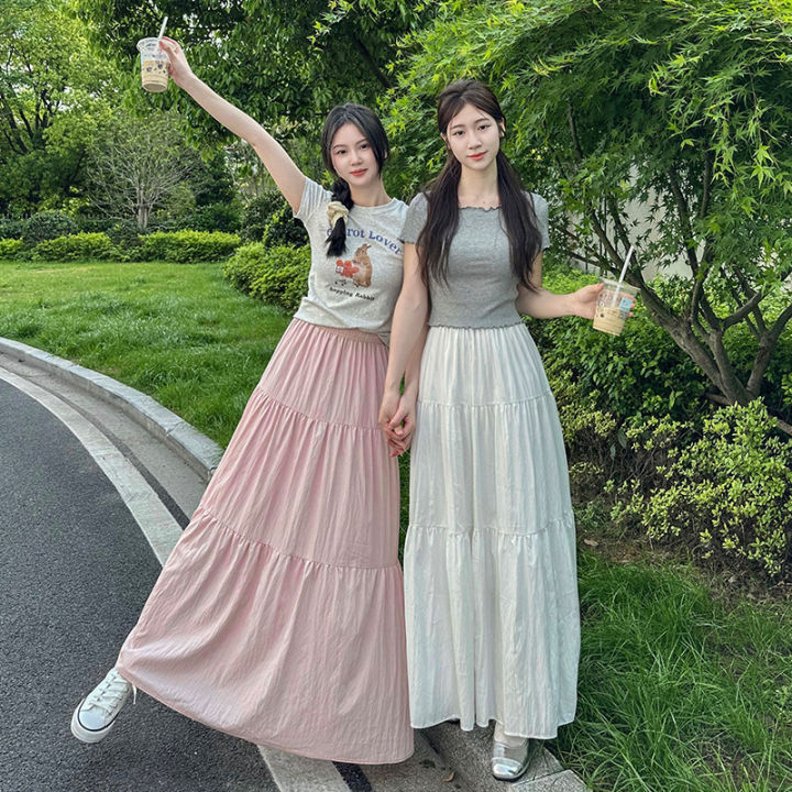 New summer cake skirt midi length women's long skirt slim high