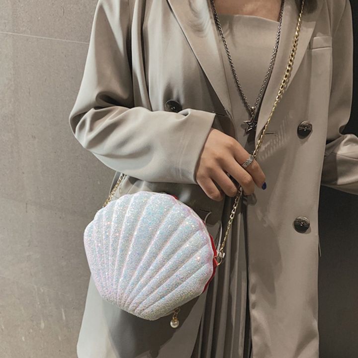 2X%20Women%20Girls%20Little%20Mermaid%20Seashell%20Purse%20Cross-Body%20Shoulder%20Bags%20Glitter%20Sequins%20Chain%20Evening%20Purse,%20Pink%20-%20Image%203