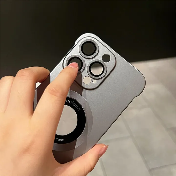 HOCE%20Metallic%20Frameless%20Logo%20Hole%20Magnetic%20Phone%20Cases%20For%20iPhone%2012%2013%2014%2015%2016%20Pro%20Max%2014%2015%20Plus%20MagSafe%20Case%20With%20Lens%20Film%20Protector%20Luxury%20Ultra%20Thin%20Hard%20Back%20Cover%20-%20Image%204