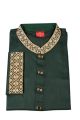 Men's Premium Quality Deep Green Embroidery Semi Long  Panjabi with Snap Button. 