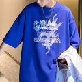 Elegantstunning Men Summer T-shirt Hong Kong Style Oversized Letter Printing Short Sleeve Round Neck Basic Shirts.
