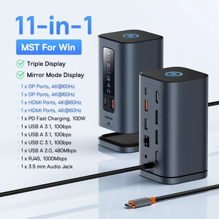 Baseus%20USB%20C%20Hub%20to%20DP%204K@60Hz%20HDMI%20DisplayPort%2011-IN-1%20Stacja%20dokuj%C4%85ca%20Potr%C3%B3jny%20wy%C5%9Bwietlacz%20RJ45%20PD%20100W%20Dla%20Window%20Mac%20USB%203.1%20HUB%20-%20Image%207
