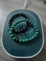 Steve Madden Men's Green and Black Beaded Om Charm Bracelet Set in Stainless Steel. 