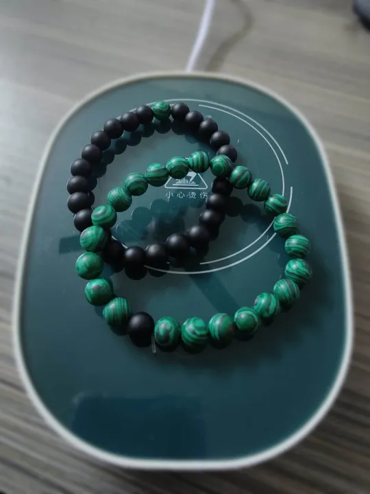 Steve%20Madden%20Men's%20Green%20and%20Black%20Beaded%20Om%20Charm%20Bracelet%20Set%20in%20Stainless%20Steel%20-%20Image%202
