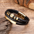Wholesale High Quality Men's Leather Hand Jewelry 3 Layers Real Leather Bracelet Magnetic Clasp Men Bracelet.