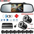 Option 4-Red Sensors-Koorinwoo Auto Parking sensor 8 Radars Detector Vehicle Monitor Mirror Rear View Camera Front Form Electric 12V Backlight System. 