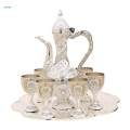 Turkish Coffee Pot Set Craft including Teapot and Tea Cups Decorative Turkish Cup Set Drinkware Flagon for Home Decorations Gifts. 