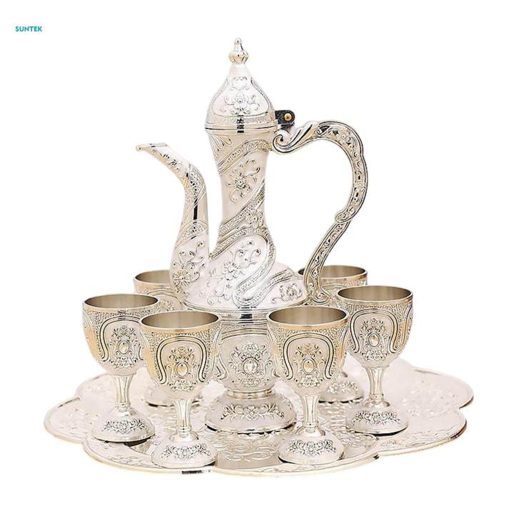 Turkish Coffee Pot Set Craft including Teapot and Tea Cups Decorative Turkish Cup Set Drinkware Flagon for Home Decorations Gifts
