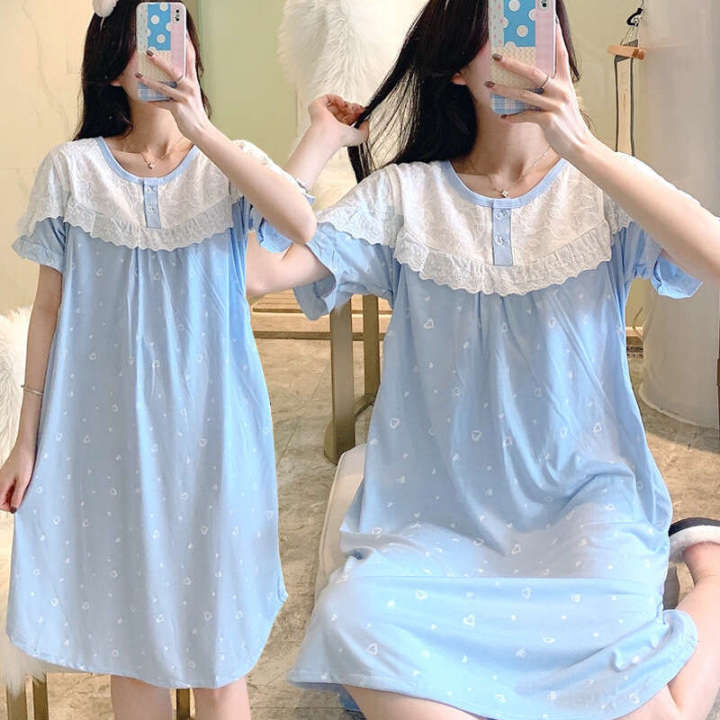 Summer maternity cotton postpartum confinement gown nursing nightgown summer pregnancy period breastfeeding outside