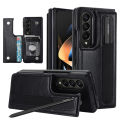 【Solo Yolo】Double Buckle for Samsung Z Fold 5 Mobile Phone Leather Case ZFOLD4/3 Folding Card Insert Protective Shell with Pen Slot.