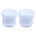 2X Plastic Plant Flower Pot Planter With Saucer Tray Round Gloss White Upper Caliber -, 17cm / 6.69 inch. 