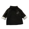 Children's fleece thickened base shirt, autumn and winter clothes, baby half-high neck, inner layer, boys and girls warm embroidered bear sweatshirt.