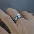100% 999 Pure Sterling Silver Jewelry Lotus Flower Open Ring For Men Male Fashion Free Size Buddhistic Heart Sutra Rings.