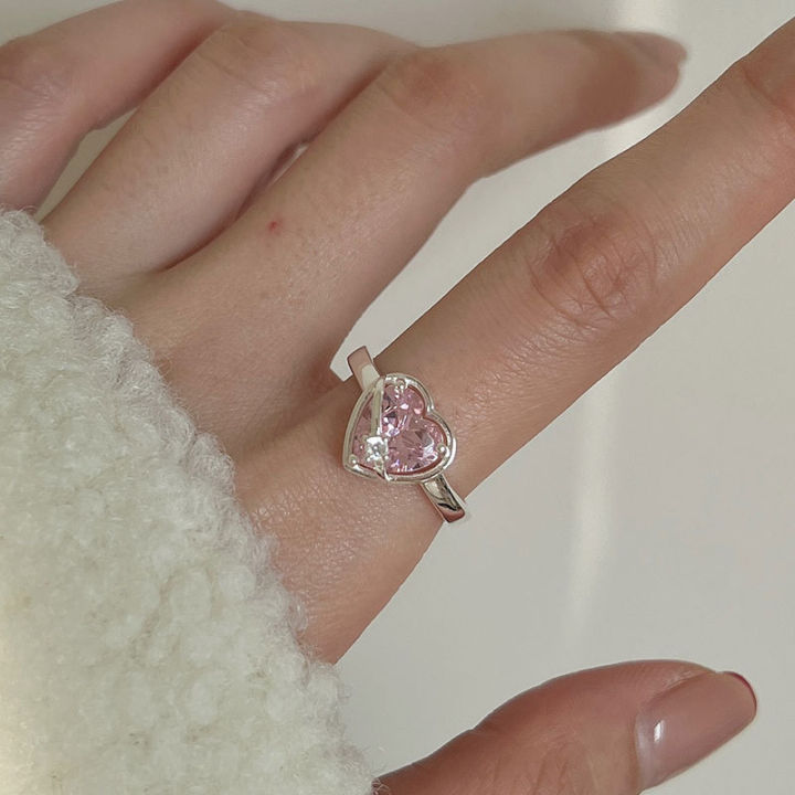 Full body 925 sterling silver ring female pink love ring 2022 early spring new gem girl heart J182j