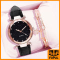 Fopul Mall 2pcs Set Luxury Fashion Women Quartz Watches And Diamond Bracelet Clock Wristwatch No Box.