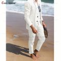 Linen Suits for Men Slim Fit Summer Formal Business Wedding Beach Thin Tuxedo Tailor-made Casual Blazer Pants Set Fashion Jacket. 