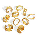 R0208 Fashion Jewelry 18k Gold Plated Flower And Leaf Open Ring Women Wedding Statement Stainless Steel Ring. 