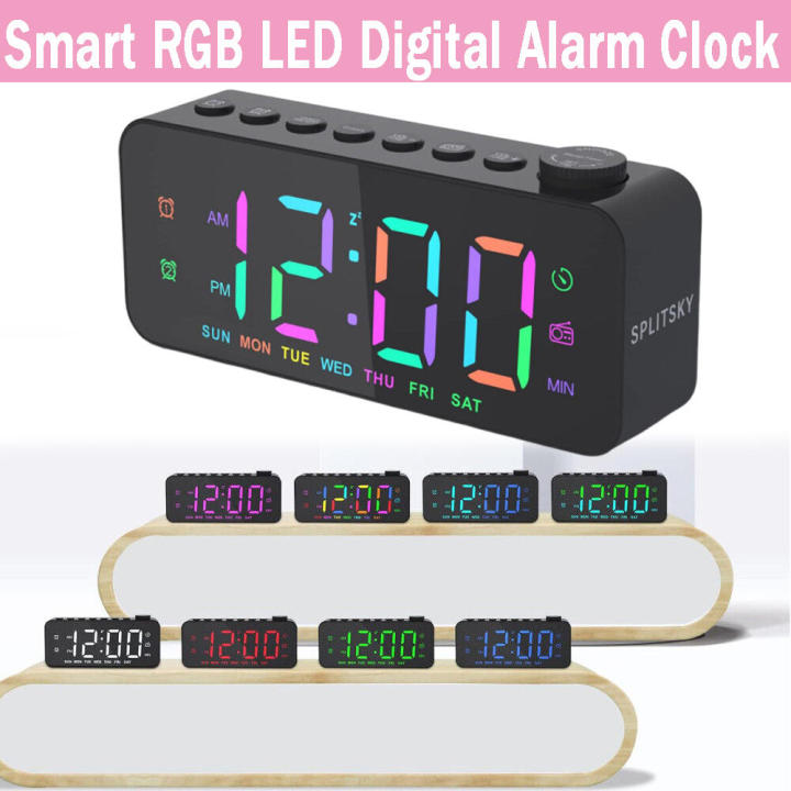 Alarm Clock Programmable RGB LED Compact Bedside Clock Modern Smart Digital Clock for Bedroom Accessory Wake Up Aid Home Décor Sleep Management Gift Idea