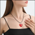 Fashion Simple Red Love Cowhide Rope Necklace French Light Luxury Retro Heart Necklace Women's Personality Jewelry. 