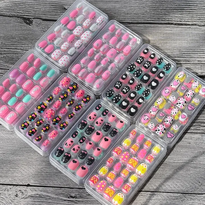 24pcs/box%20Candy%20Kids%20False%20Nail%20Cartoon%20Full%20Cover%20Press%20On%20Nails%20Tips%20Kawaii%20Acrylic%20Artificial%20Fingernails%20for%20Girls%20-%20Image%202