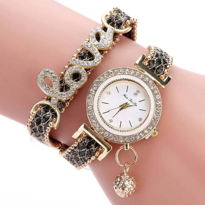 【Hannah Martin Store】Fashion Women Multi-layer Bracelet Watch Alloy Crystal Love Letter Wristwatch Jewelry