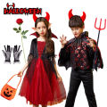 Girls Boys Vampire Dress Kid Ghost Bride Gothic Cosplay Vampire Devil Bat Halloween Costume Vampiran Carnival Outfit Clothes.