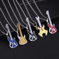316L Stainless Steel Guitar Necklaces Hip Hop Fashion Men Women Stainless Steel Rock Music Guitar Pendant Jewelry Chain Necklace. 