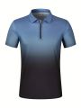 2024 New Summer Men's Gradient Zipper T-shirt with Polo Collar, Extra Large Short sleeved Top, 3XL Retro Men's Casual T-shirt. 