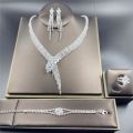 Silver Color Rhinestone Crystal Bridal Jewelry Set Earrings Necklace Wedding Geometric Elegant Romantic Bridesmaid Jewelry Sets.