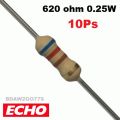 10pcs- Carbon Film Fixed Resistor Resistance 620 Ohm (Ω) 1/4Watt Tolerance 5%. 