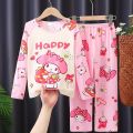 2pcs Sanrio Kuromi Pattern Kids Pajamas, Long Sleeve Top Pants Set,Anime Girls Boys Sleepwear Autumn Children Homewear Clothes. 