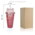 420ml Cat Ear Water Bottle For Girls with Sequins BPA FREE Double wall Tumbler with straw reusable Smoothie Cup DrinkwareBasketball. 