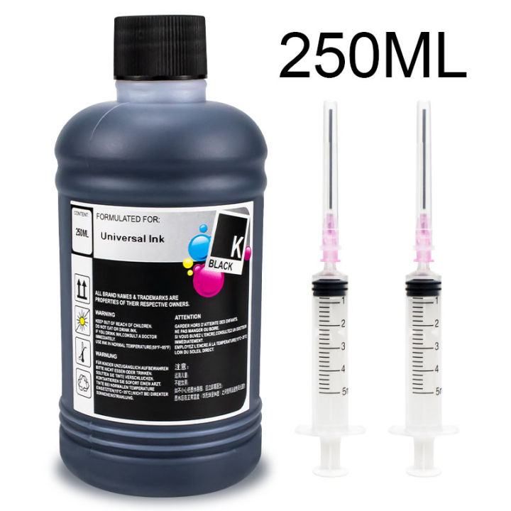 250ml Black Universal Dye Ink Bottle For Epson L100 L200 L392 L395 CX3900 CX4300 CX7300 CX8300 TX117TX119 S22 WF2510 Printer Ink Amour zii