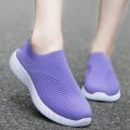 【Deal】 Summer New Lightweight Flying Large Size Socks Shoes Women Breathable Mesh Casual Flat Bottom Comfortable Women's Shoes.