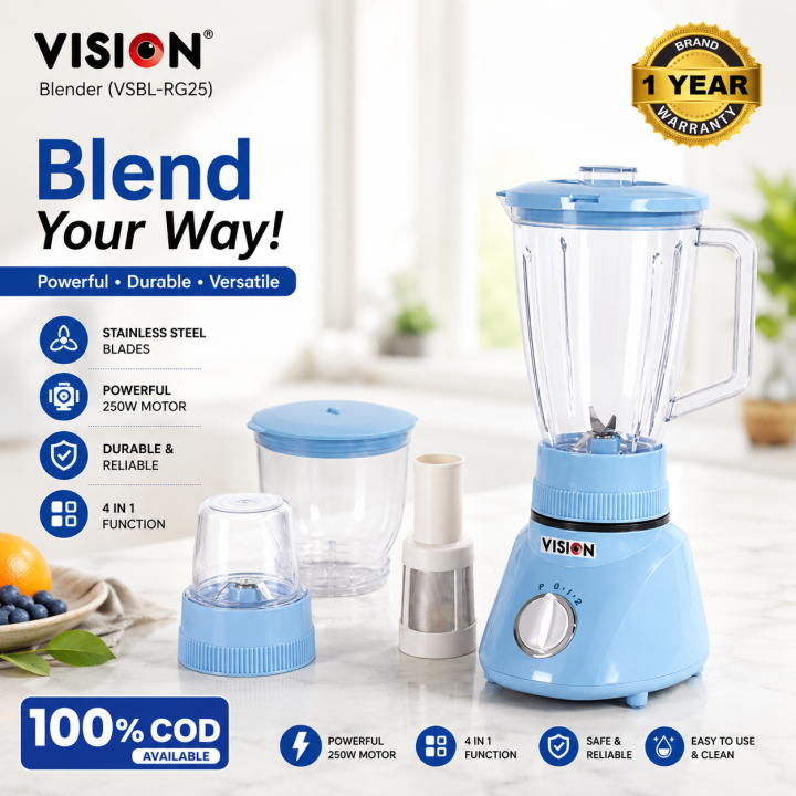 VISION Blender VSBL-RG25 (94896) | 350W 3-in-1 Juicer, Grinder & Mincer | 1.6L Unbreakable Jar | Any Colour | Free Delivery