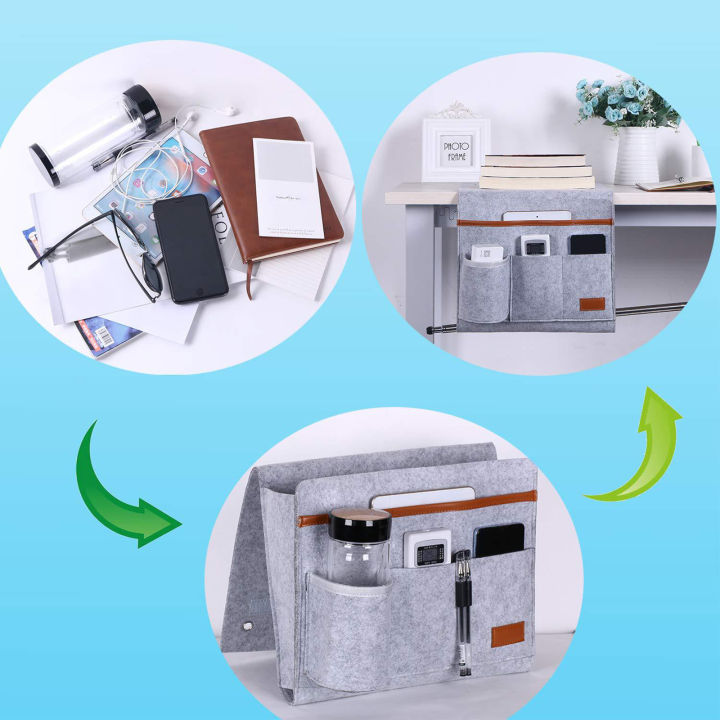 Migeet%20Bedside%20Caddy%20Bedside%20Organizer%20Bag%20Holder%20with%205%20Pockets%20Felt%20Hanging%20Storage%20Organizer%20for%20Bed%20Rails%20Dorm%20Sofa%20-%20Image%205