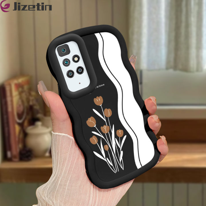Jizetin for Redmi 10 Back Cover Brown Tulip Macaron Bright Color Wavy Shape Soft Mobile Phone Cases