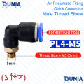 4mm Male Threaded Elbow Pneumatic Air Quick Connector Fitting for M5 1/8-1/4 inch OD Hose Pipe PL4-M5 PL4-01 PL2-02. 