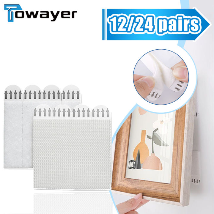 Double-sided Adhesive Strip 12/24pairs Non-destructive Hanging Wall Adhesive Strip Wall Hooks Tool-Free Removable Adhesive Strip