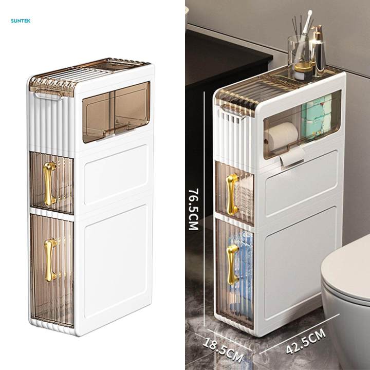 Floor Storage Cabinet Narrow Silent Wheel Movable with Drawers for Apartment