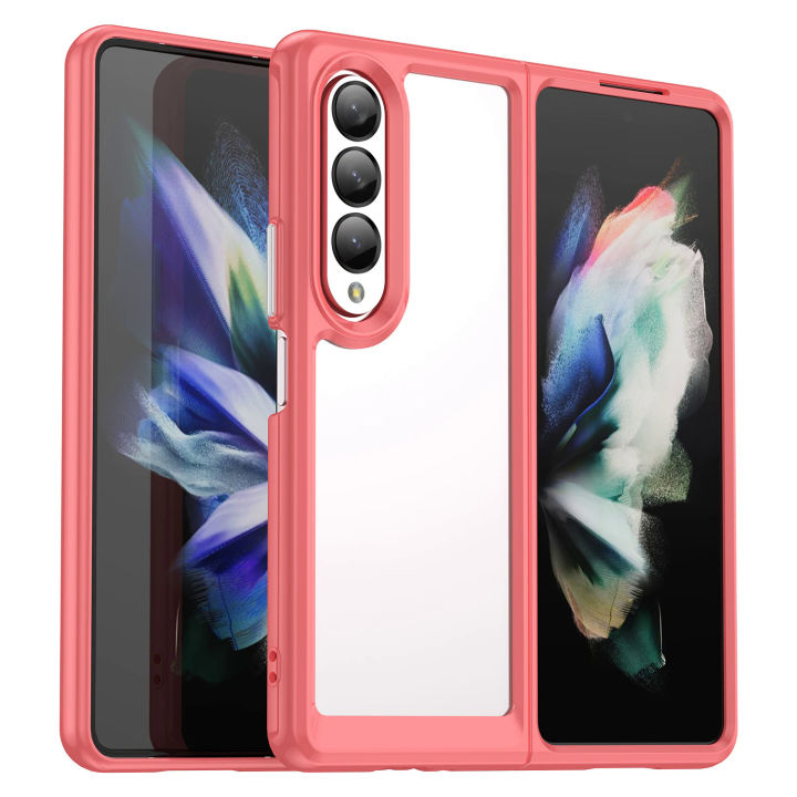 【Healer DingD】Case For Samsung Galaxy Z Fold 4 5G Flod 3 Silicone Bumper Acrylic Transparent Shockproof Phone Cover For Samsung Z Fold 4 Case