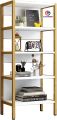 Aldeemart Metal Wood Bookcase, Multifunctional Freestanding Bookcase for Small Spaces for Living Room, Bedroom,.